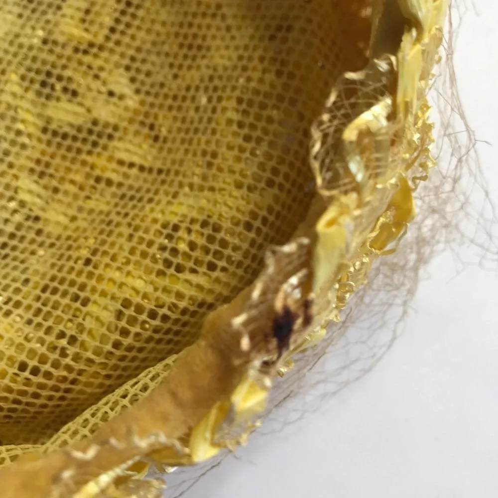 Vintage 50s Womens Yellow Straw Pillbox Hat - Picture 8 of 9
